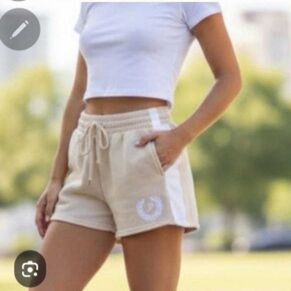 Casual Drawstring Women's Shorts in Beige Sz S